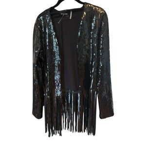 NWT Dolce Cabo Women's Sequin Fringe Jacket Sz MED Black Cropped Formal Formal